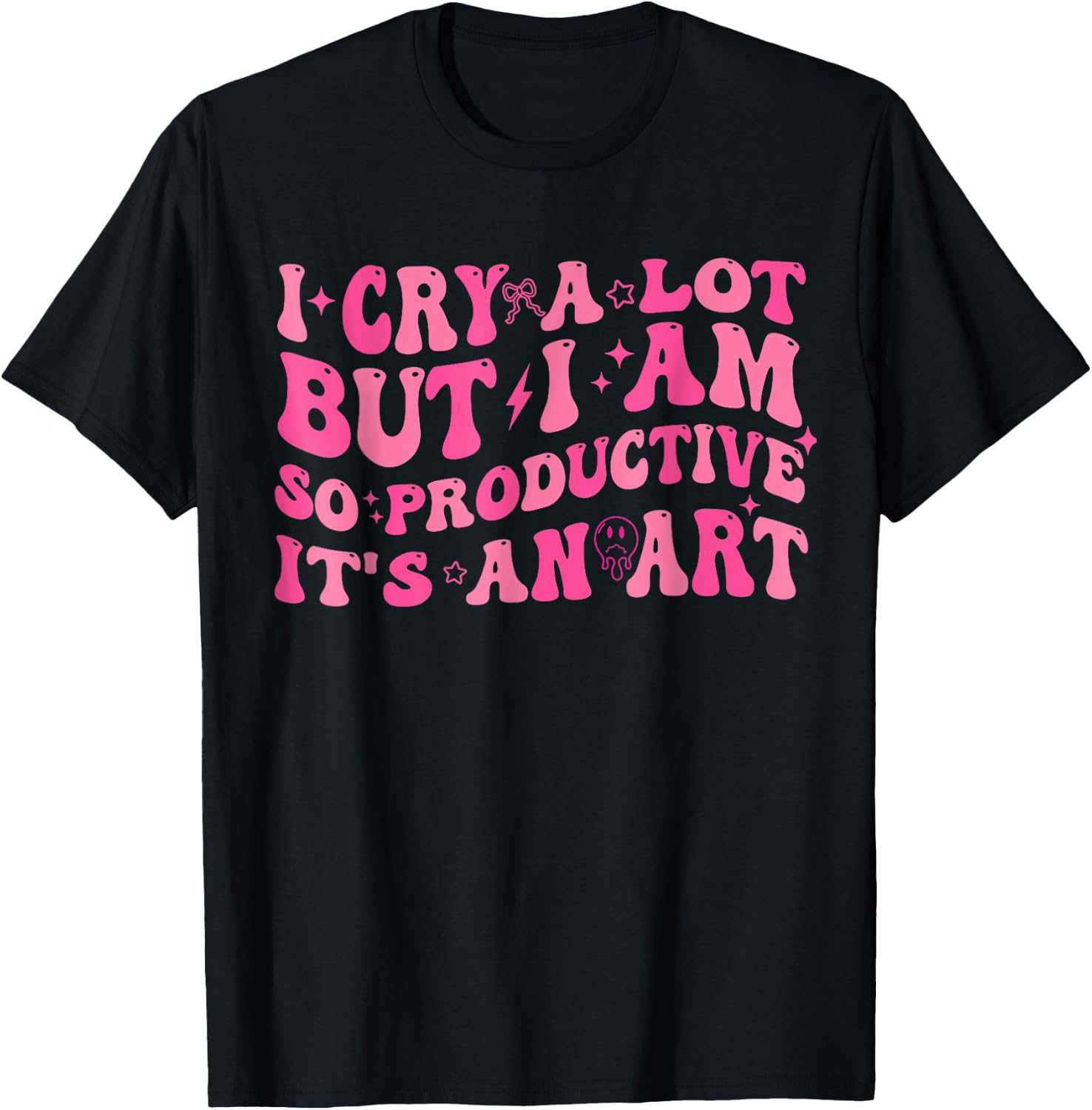 Retro I Cry A Lot But I Am So Productive Funny Trending Meme T-Shirt - T-Shirt | Black