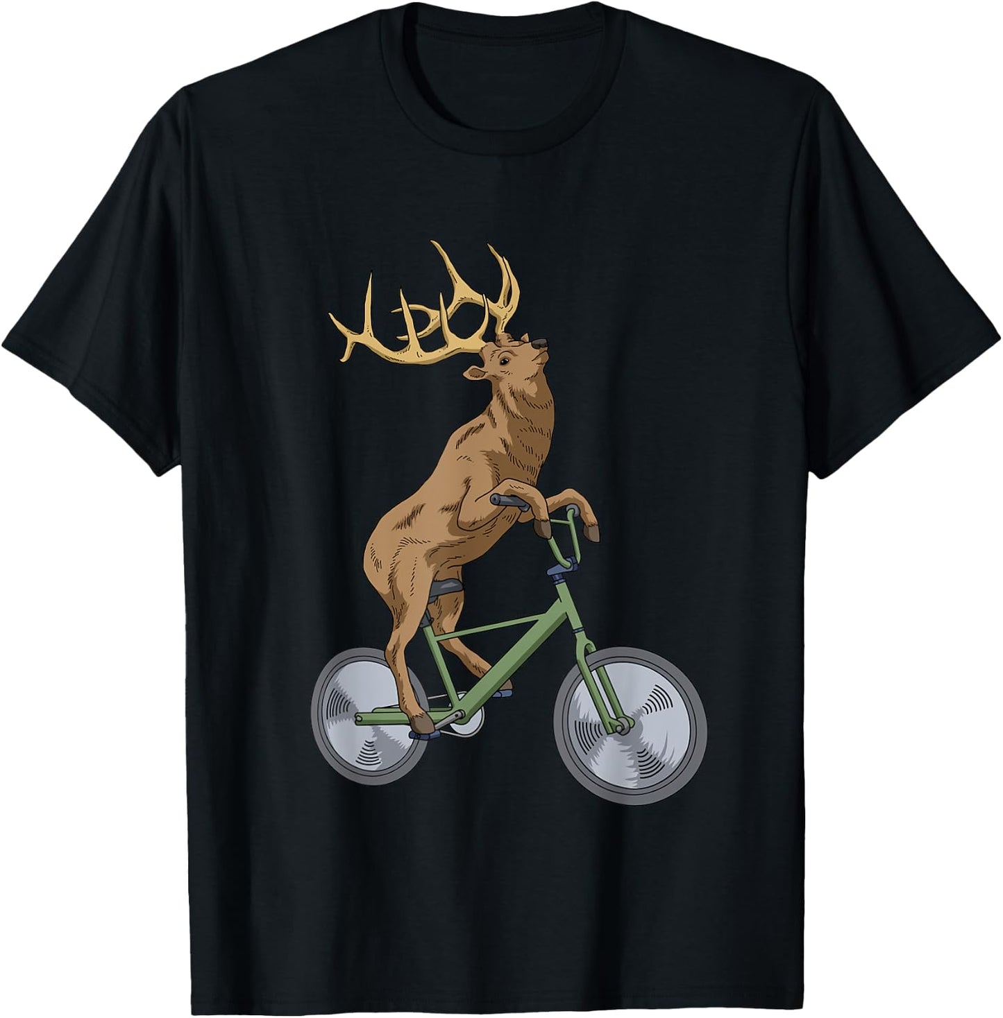 Bicycle Elk Shirt Boys Deer T Shirt Women Forest Nature Elk T-Shirt - T-Shirt | Black