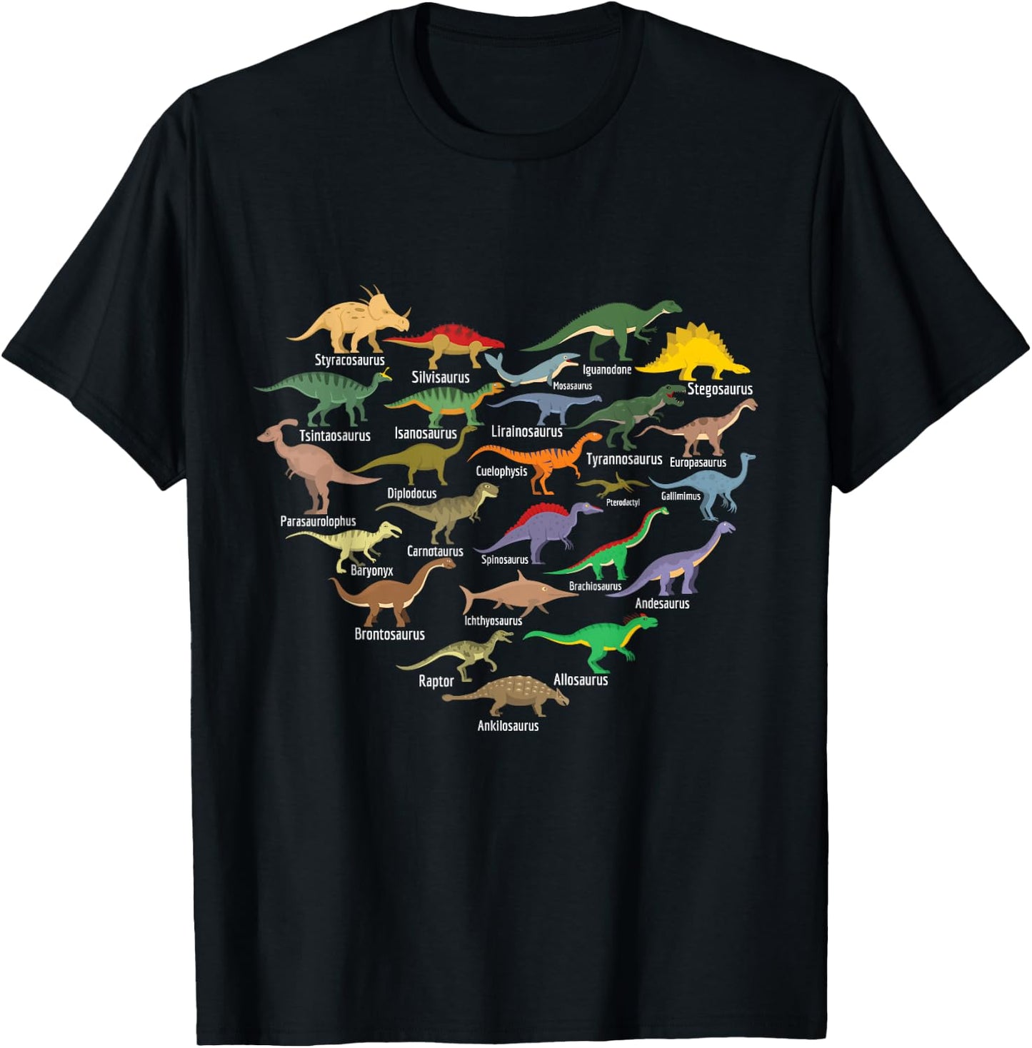 types of Dinosaurs heart Dino identification boys girls kids T-Shirt - T-Shirt | Black