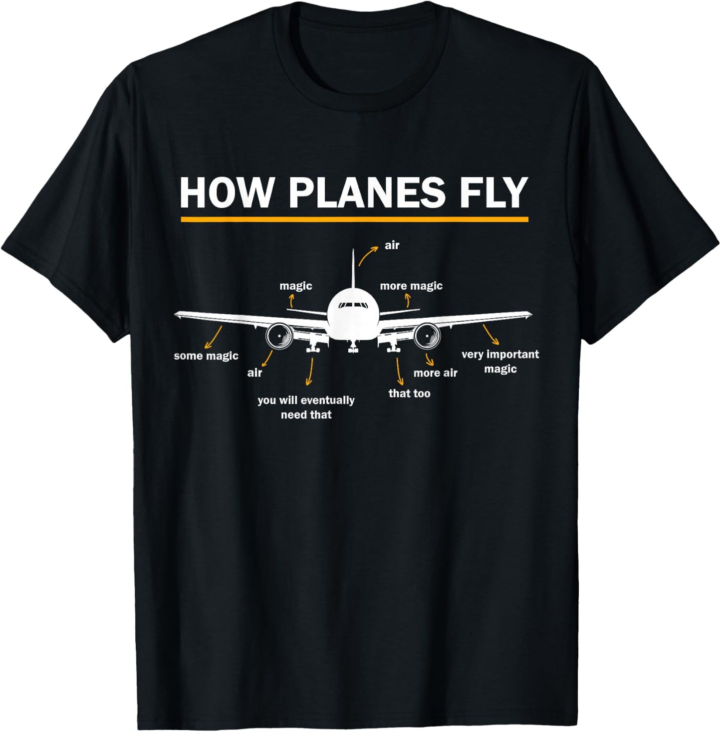 How Planes Fly Diagram Funny Aerospace Engineering Aviation T-Shirt - T-Shirt | Black