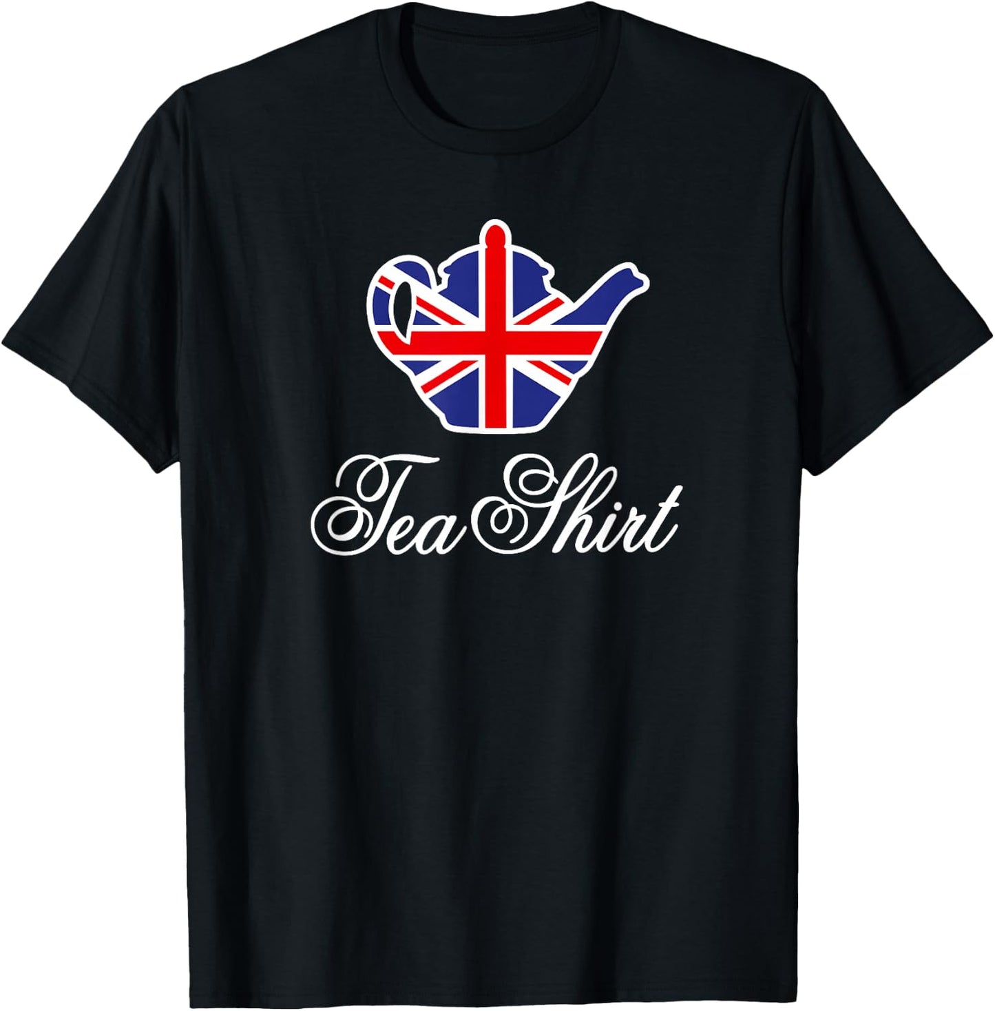 Tea Shirt British Union Jack Flag Teapot Tea Word Play T-Shirt - T-Shirt | Black