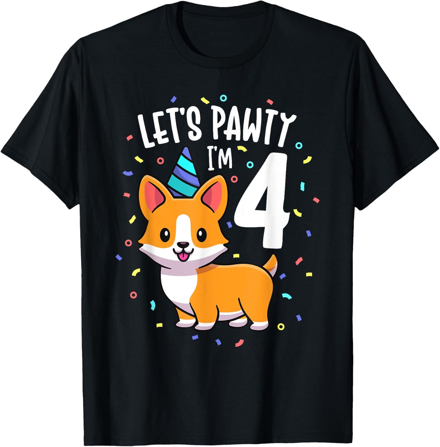 4 Years Old Corgi Dog Lover 4th Birthday Party Outfit Kid T-Shirt - T-Shirt | Black