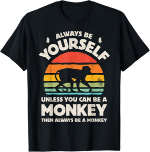 Monkey Always Be Yourself Retro Vintage 70s Men Women Funny T-Shirt - T-Shirt | Black