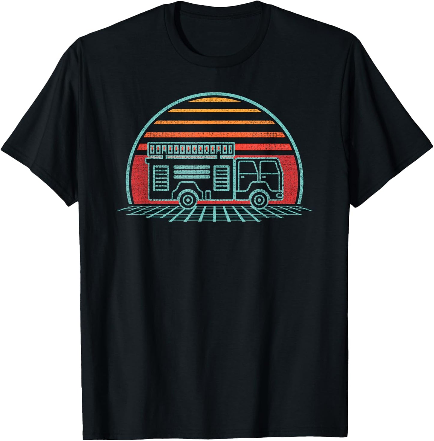 Fire Truck Engine Retro 80s Style T-Shirt - T-Shirt | Black