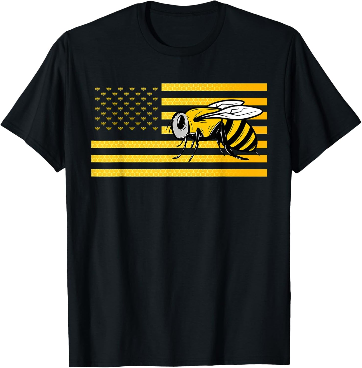 Beekeeping Beekeeper Honeycomb Bee American Flag Women Kids Men T-Shirt - T-Shirt | Black