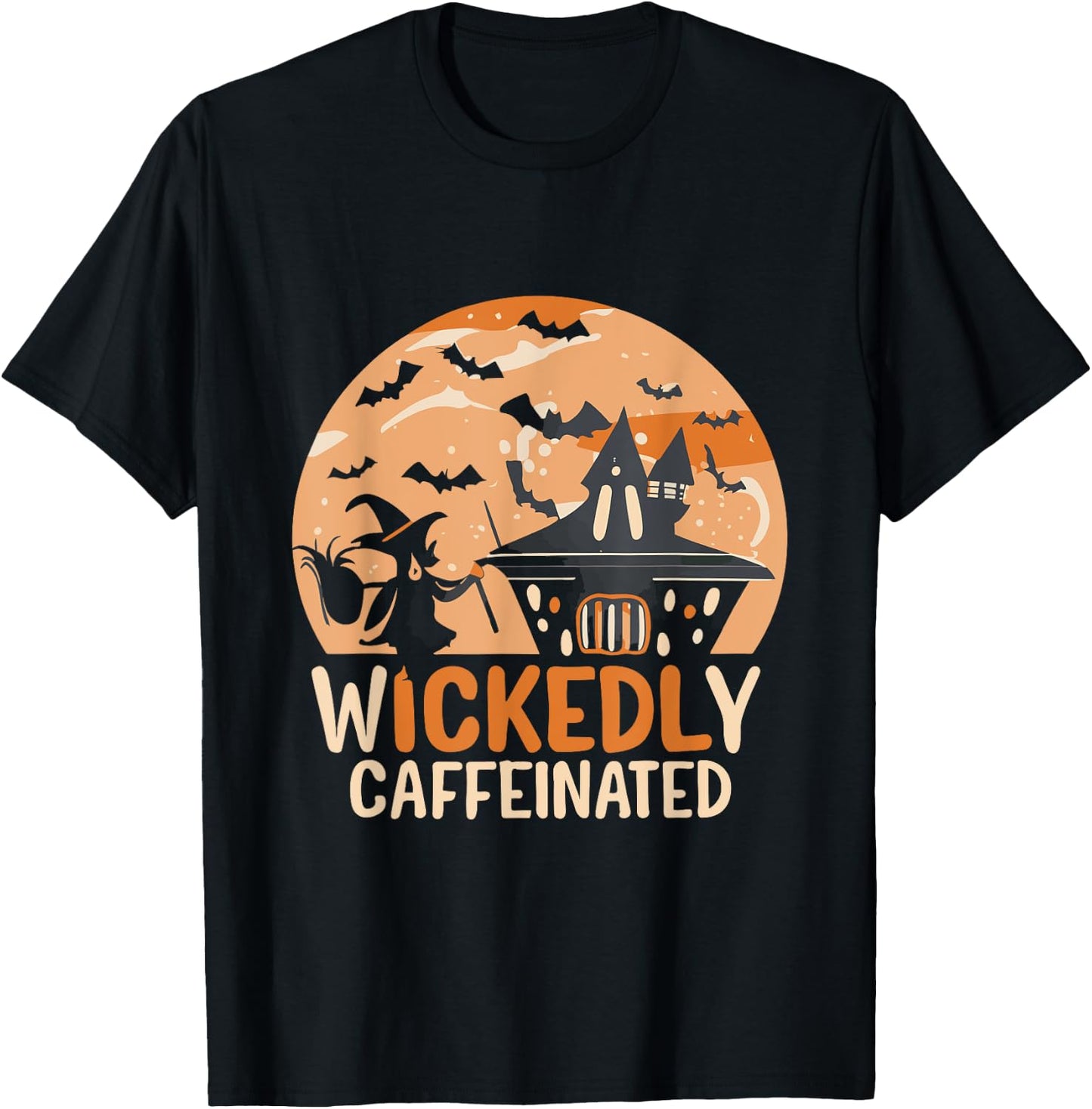 wickedly caffeinated Halloween witch with broom T-Shirt - T-Shirt | Black