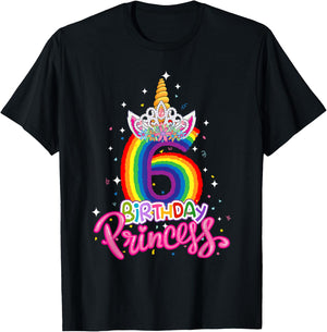 Birthday Princess Unicorn 6 Year Old 6th Birthday Girl Kids T-Shirt - T-Shirt | Black
