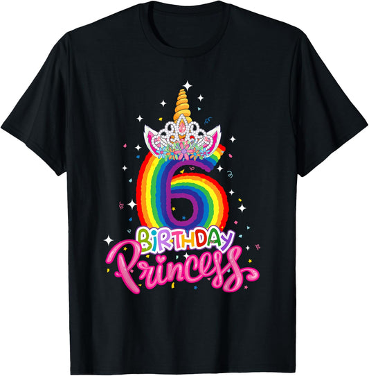 Birthday Princess Unicorn 6 Year Old 6th Birthday Girl Kids T-Shirt - T-Shirt | Black