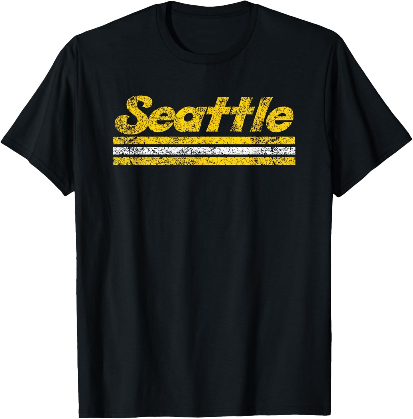 Seattle Washington Retro Vintage Weathered Stripe Throwback T-Shirt - T-Shirt | Black