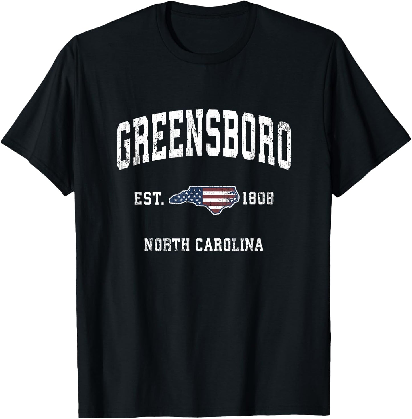 Greensboro North Carolina NC Vintage American Flag Design T-Shirt - T-Shirt | Black