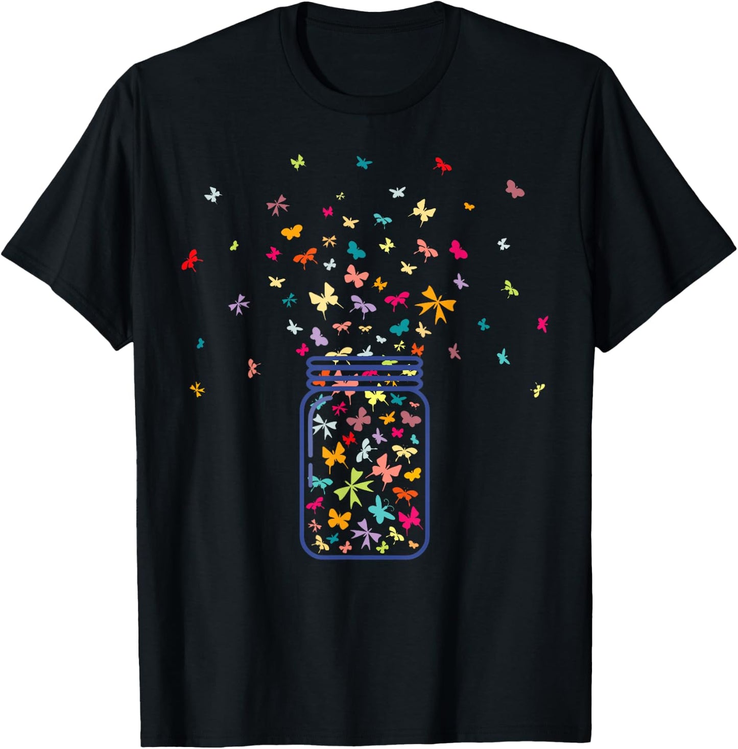 Colorful Butterfly Jar Cute Butterfly Art Design Girls Women T-Shirt - T-Shirt | Black