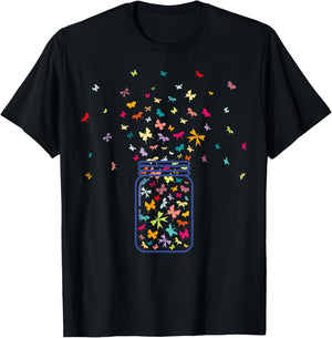 Colorful Butterfly Jar Cute Butterfly Art Design Girls Women T-Shirt - T-Shirt | Black
