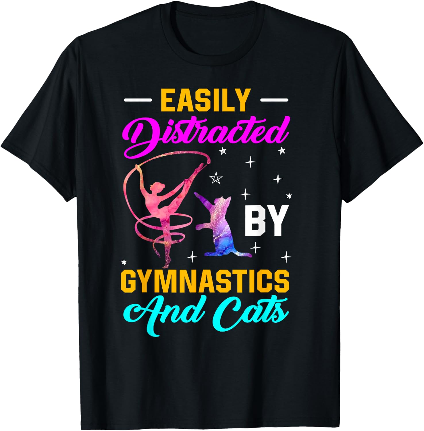 Easily Distracted By Gymnastics and Cats Gymnast Cat Lovers Women Girls Kids T-Shirt - T-Shirt | Black