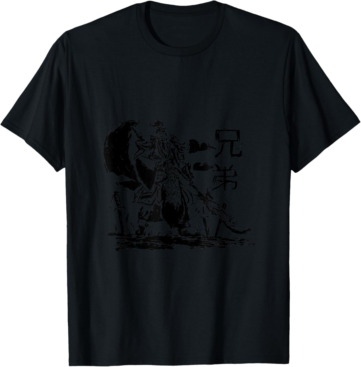 Guan Yu Chinese Warrior Sketch Design T-Shirt - T-Shirt | Black