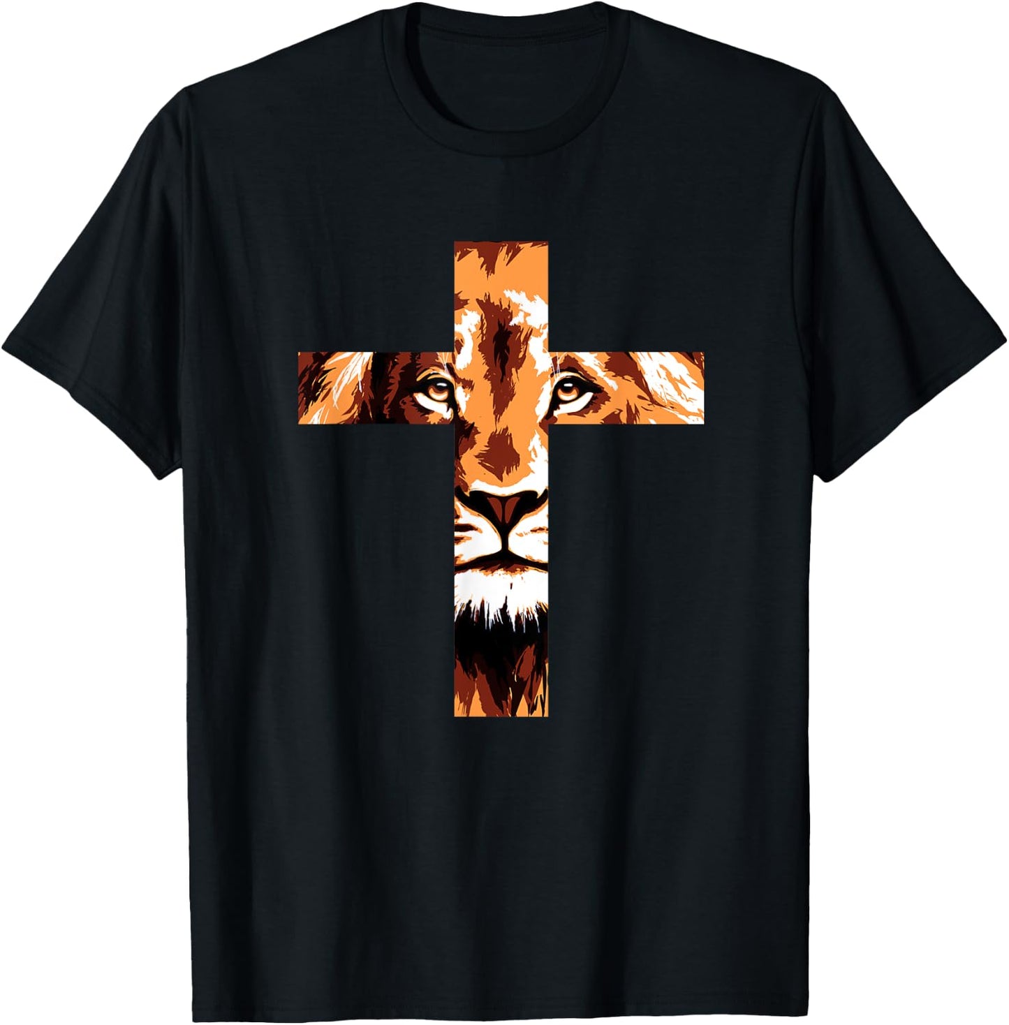 Chirstian Cross Lion Judah Jesus God Faith T-Shirt - T-Shirt | Black