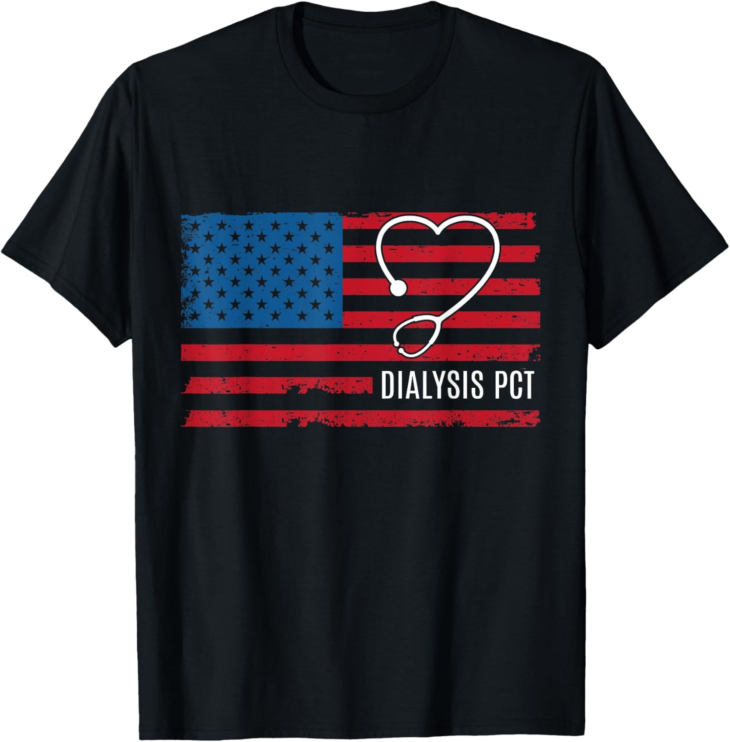 Dialysis Patient Care Tech Technician PCT USA Flag Patriotic T-Shirt - T-Shirt | Black
