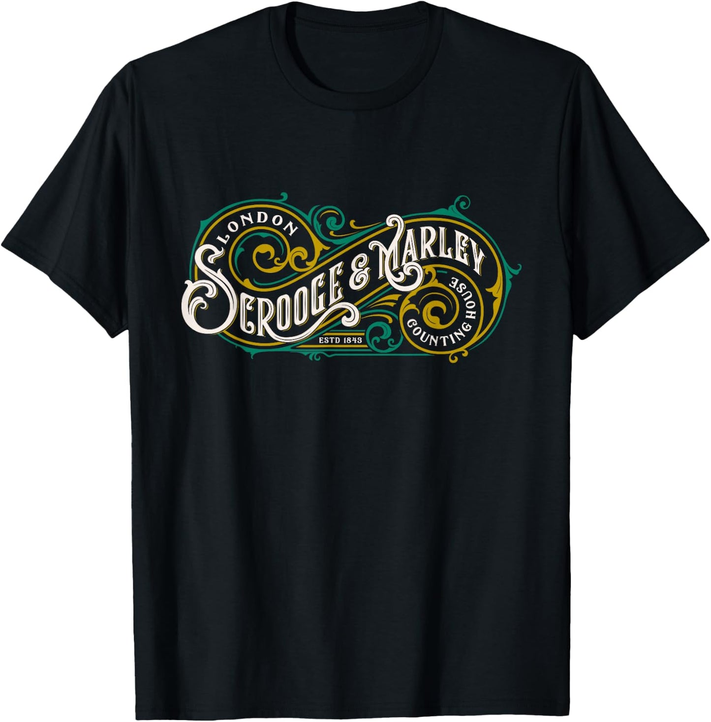 Scrooge and Marley Counting House Christmas Carol Vintage T-Shirt - T-Shirt | Black