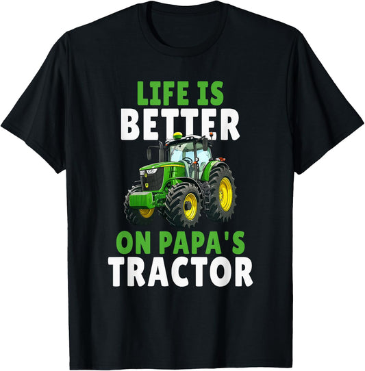 Life is better on Papas Tractor Farming Son And Dad T-Shirt - T-Shirt | Black