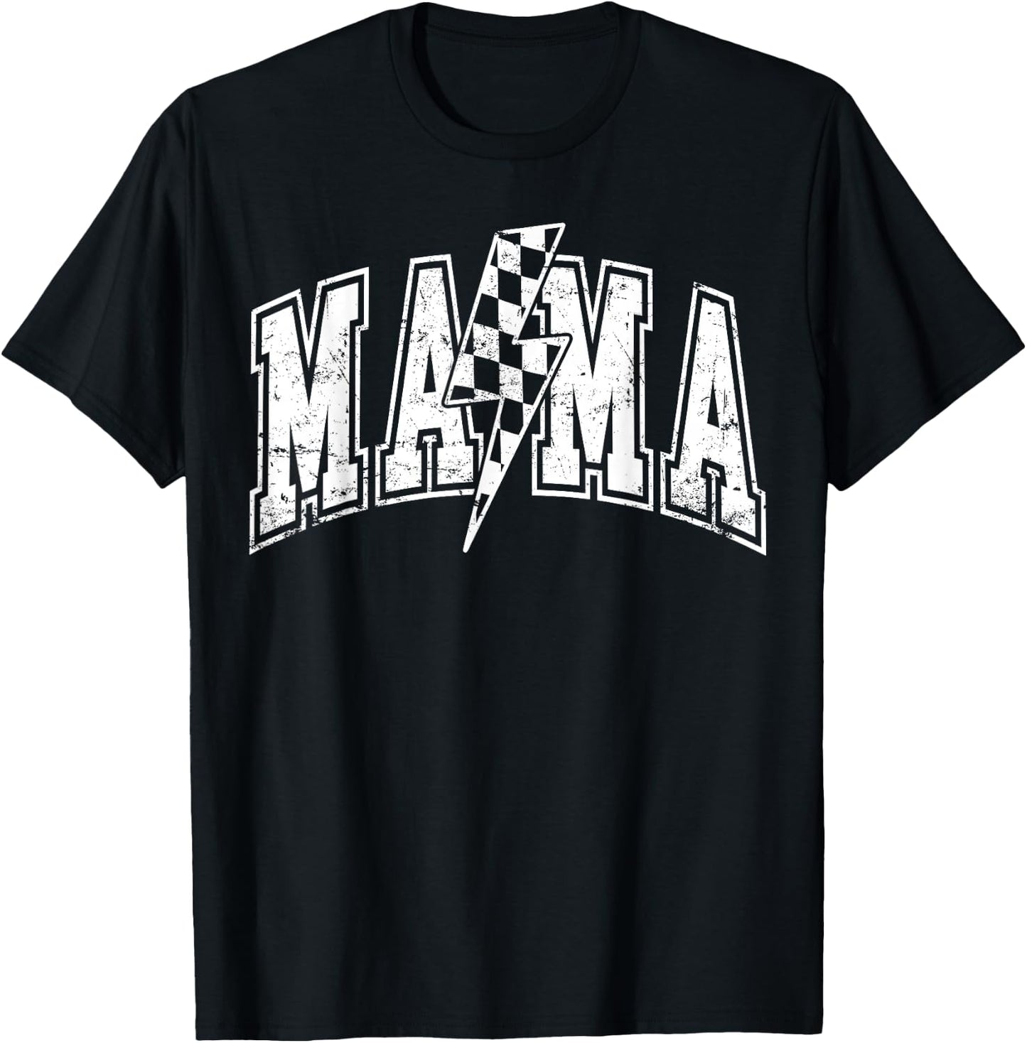 Mama Lightning Bolt Checkered Varsity Mom Women Mother's Day T-Shirt - T-Shirt | Black