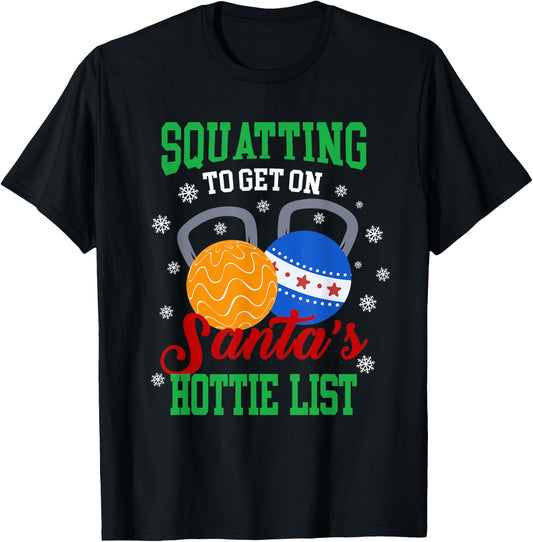 Squatting To Get On Santa'sHottie List - Bodybuilding T-Shirt - T-Shirt | Black