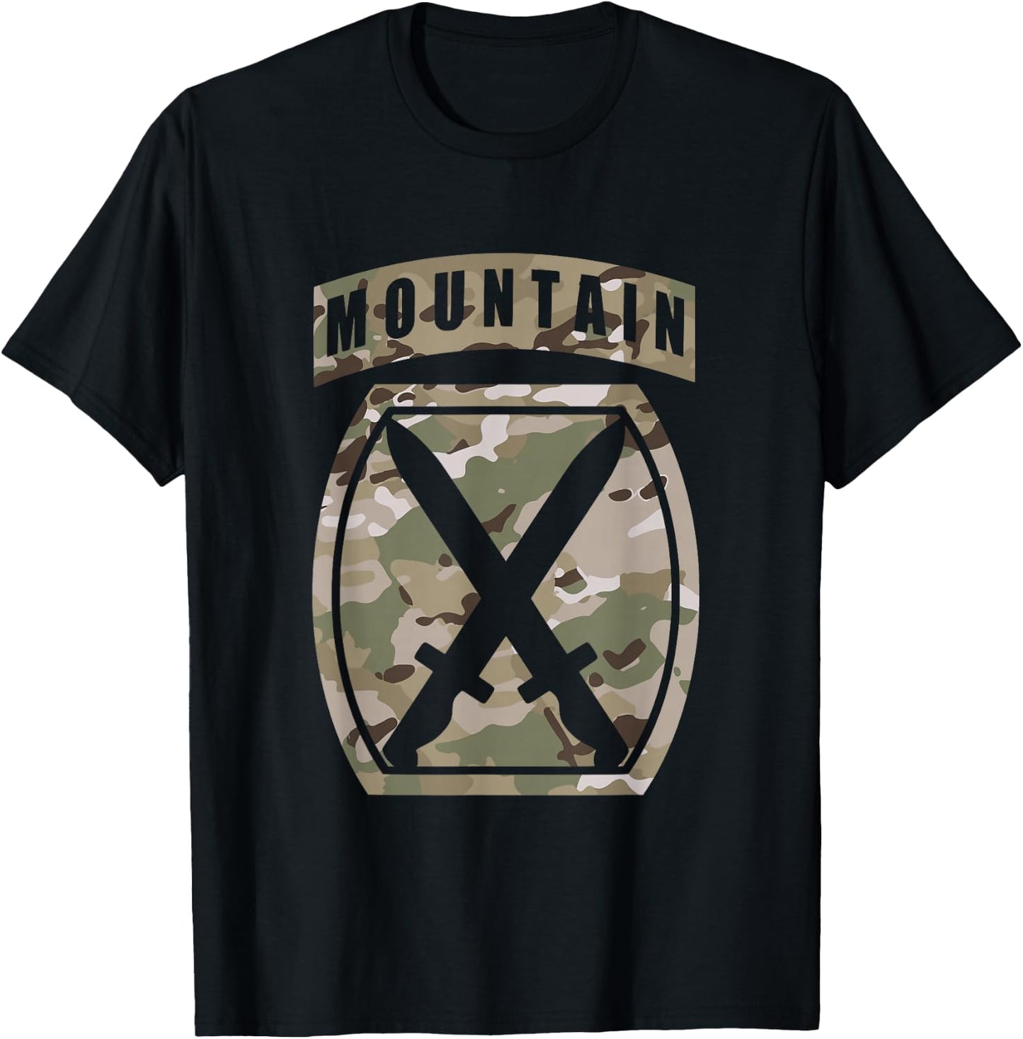 10th Mountain Division Patch - 10th MTN OCP Multicam Camo T-Shirt - T-Shirt | Black
