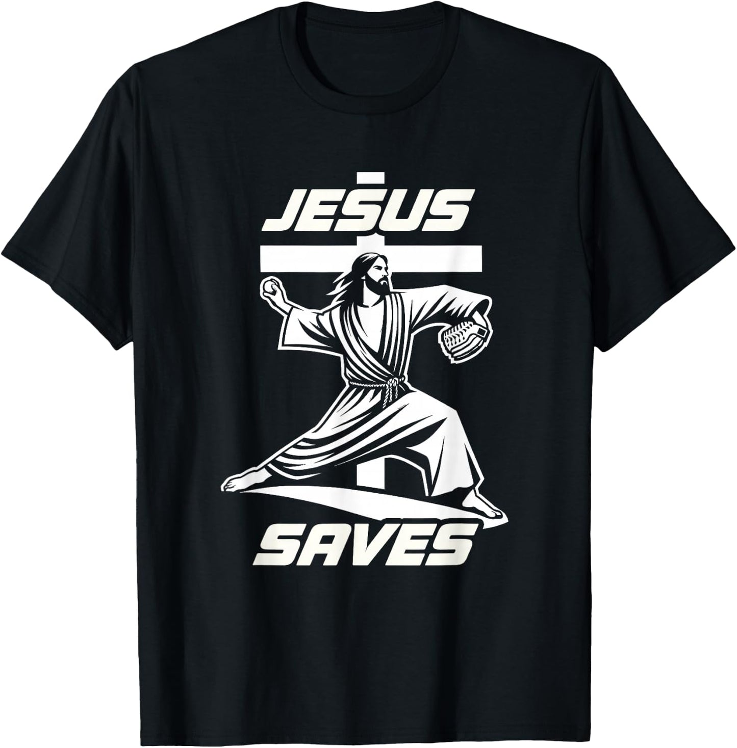 Baseball Christian Pitcher Christ Jesus Saves Baseball Lover T-Shirt - T-Shirt | Black