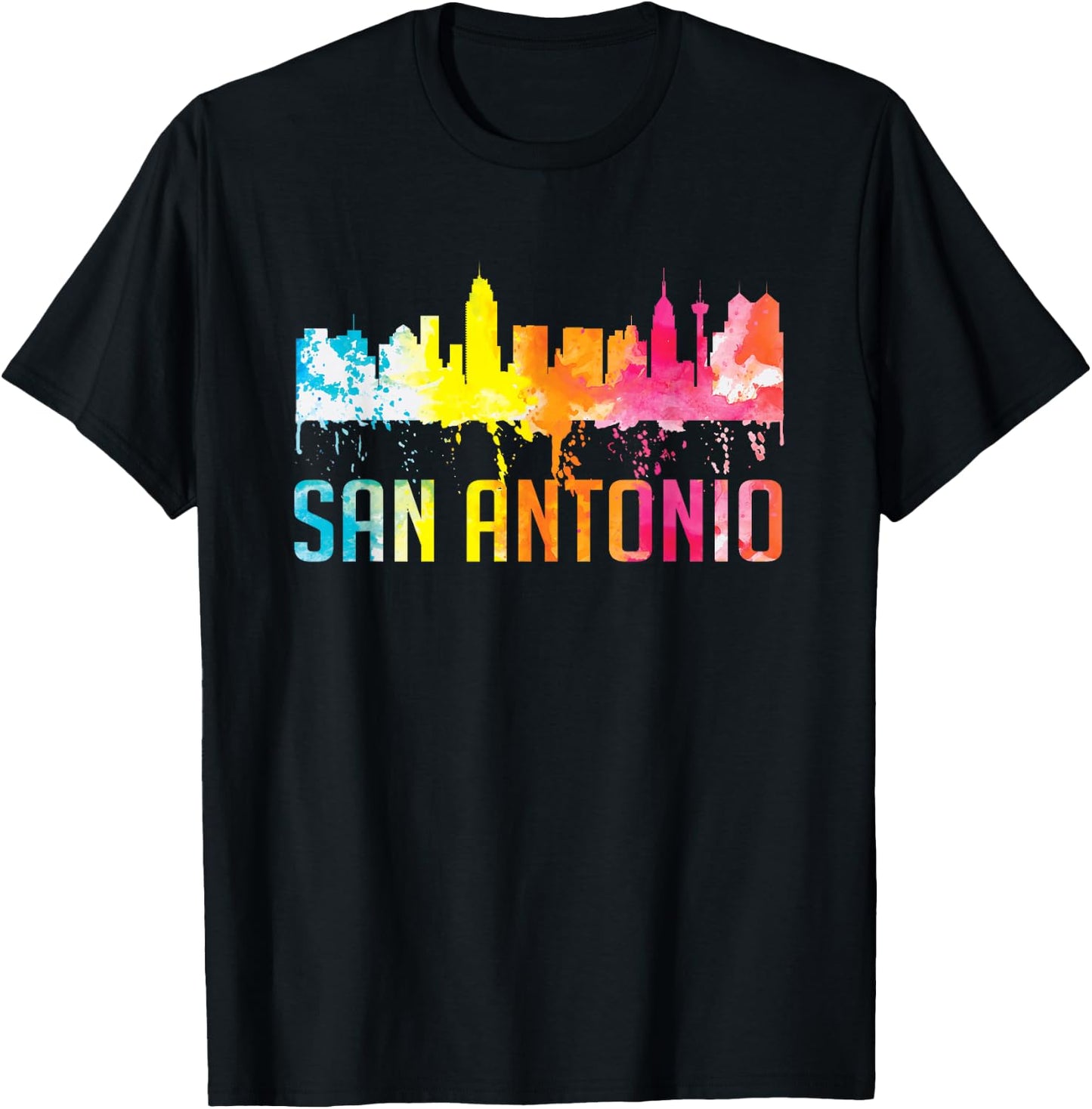 San Antonio Texas Retro Watercolor City Skyline Art Souvenir T-Shirt - T-Shirt | Black