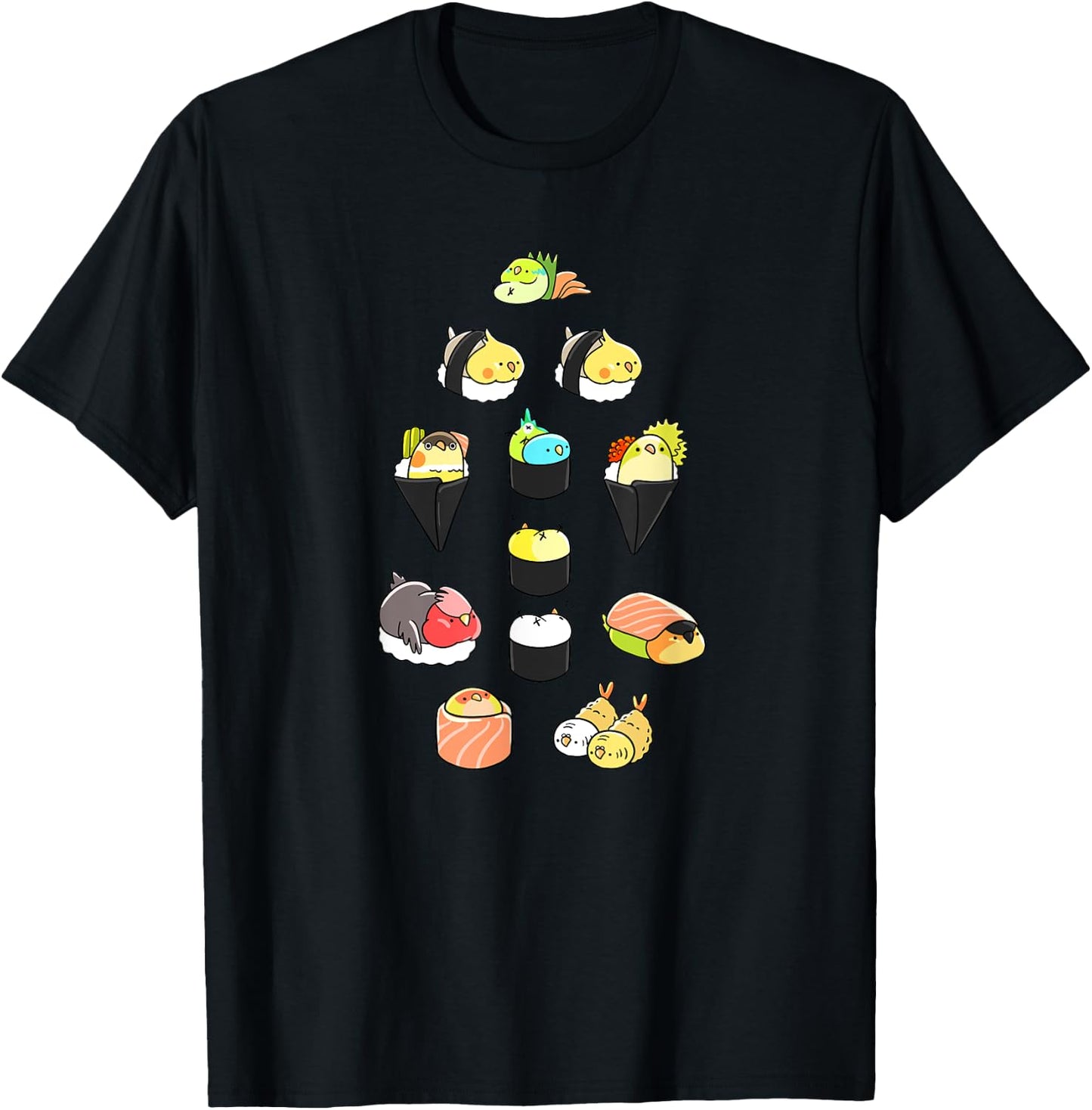Bird Sushi Rolls Tempura Funny Fowl Animal Bird Lover Gift T-Shirt - T-Shirt | Black