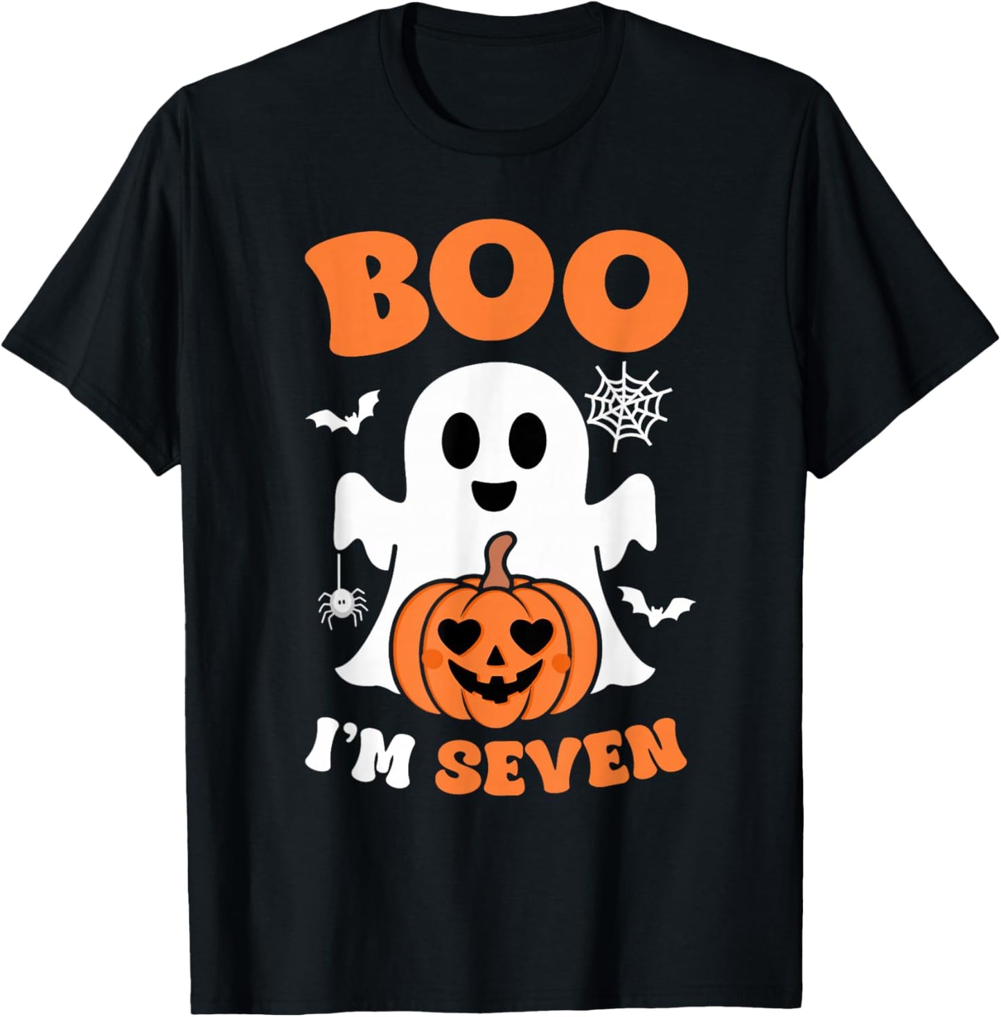 Ghost Boo I'm Seven Year 7th Birthday Boys Halloween Groovy T-Shirt - T-Shirt | Black