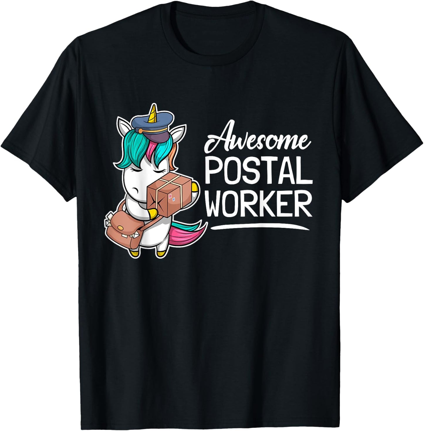 Funny Postal Worker Mailman I Awesome Unicorn Postman T-Shirt - T-Shirt | Black