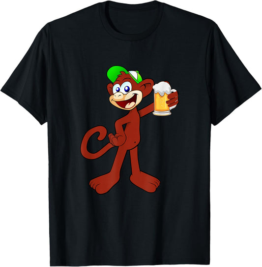 Beer Drinking Monkey Funny Beer Lovers Trendy Gag Gift T-Shirt - T-Shirt | Black