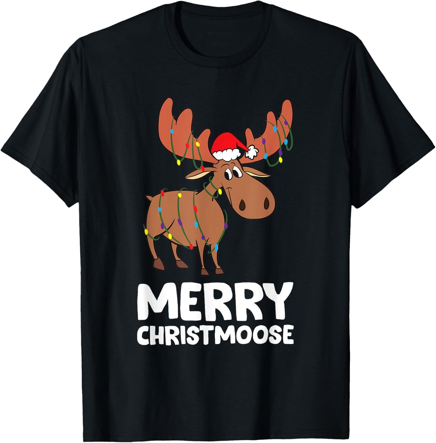 Merry Christmas Xmas Merry Christmoose Santa Hat Moose T-Shirt - T-Shirt | Black