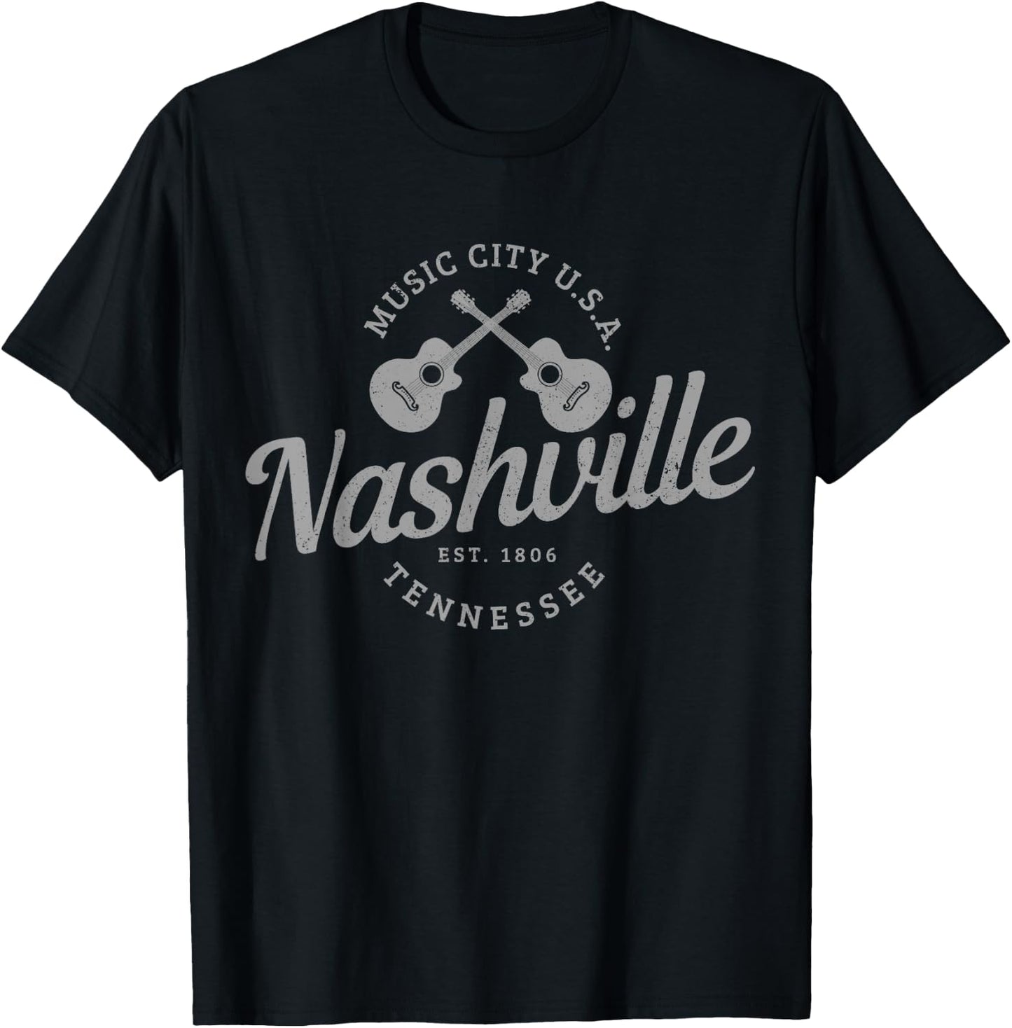 Nashville Tennessee Guitar Country Music City Souvenir T-Shirt - T-Shirt | Black