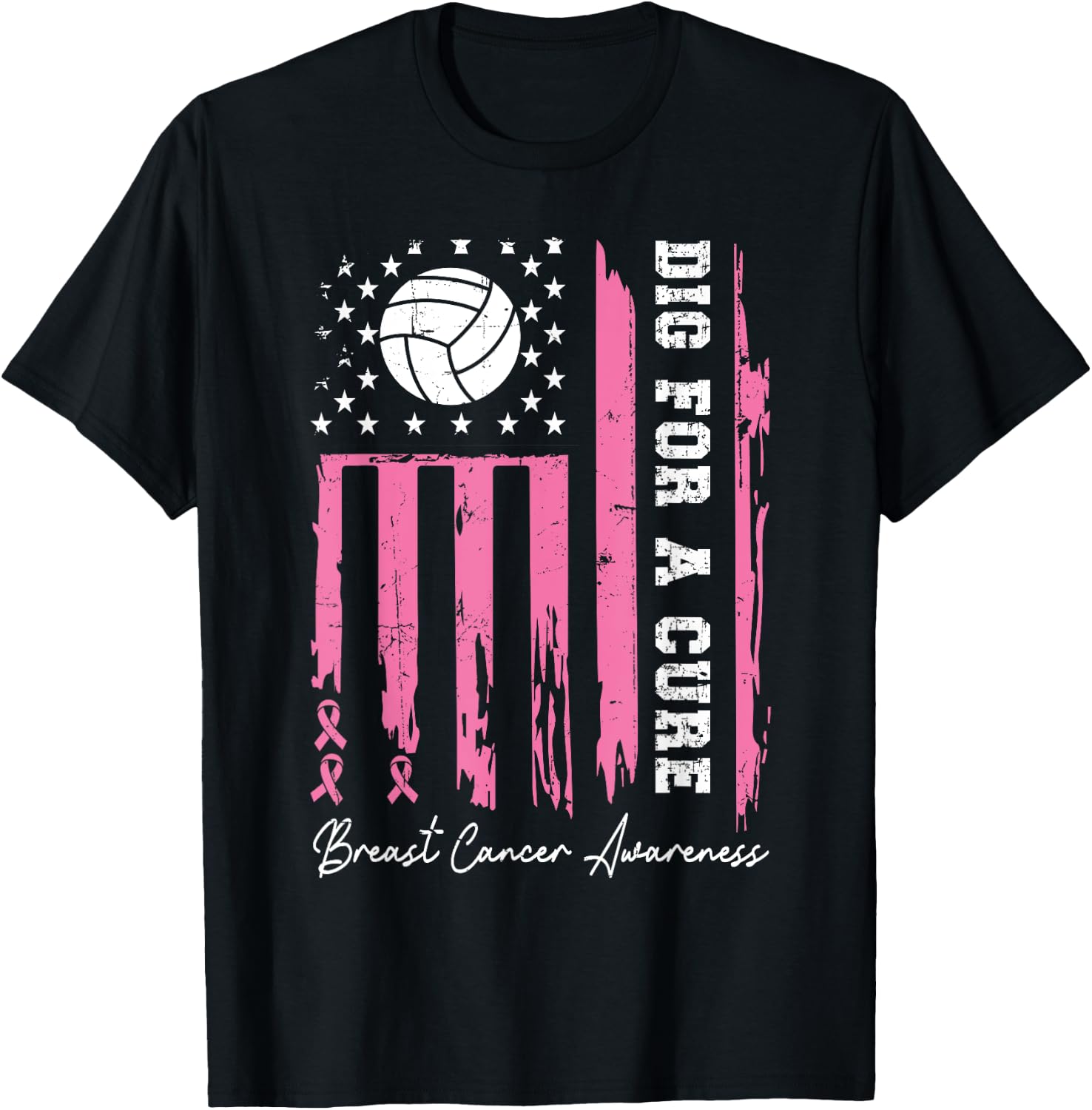 Dig For A Cure Breast Cancer Awareness Ribbon Volleyball T-Shirt - T-Shirt | Black