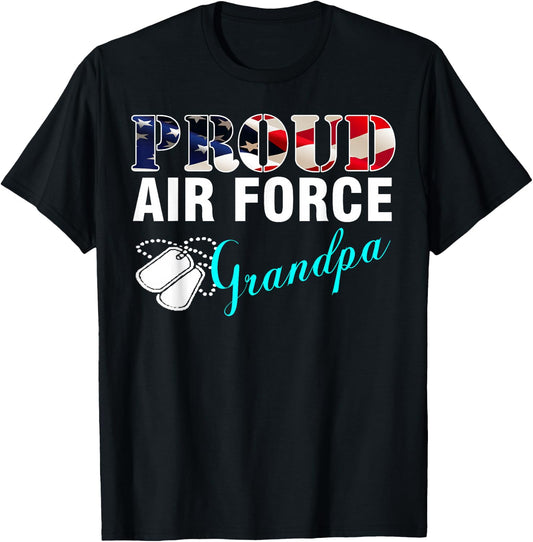Vintage Proud Air Force Grandpa With American Flag Gift T-Shirt - T-Shirt | Black