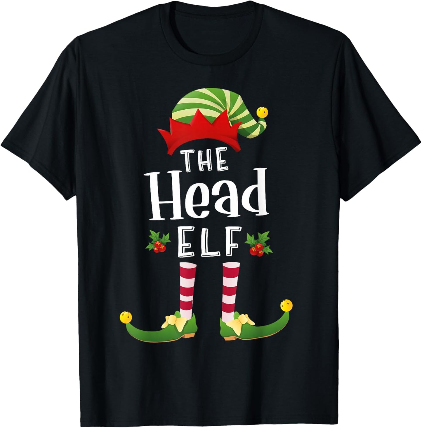 Head Christmas Elf Matching Pajama X-Mas Party T-Shirt - T-Shirt | Black