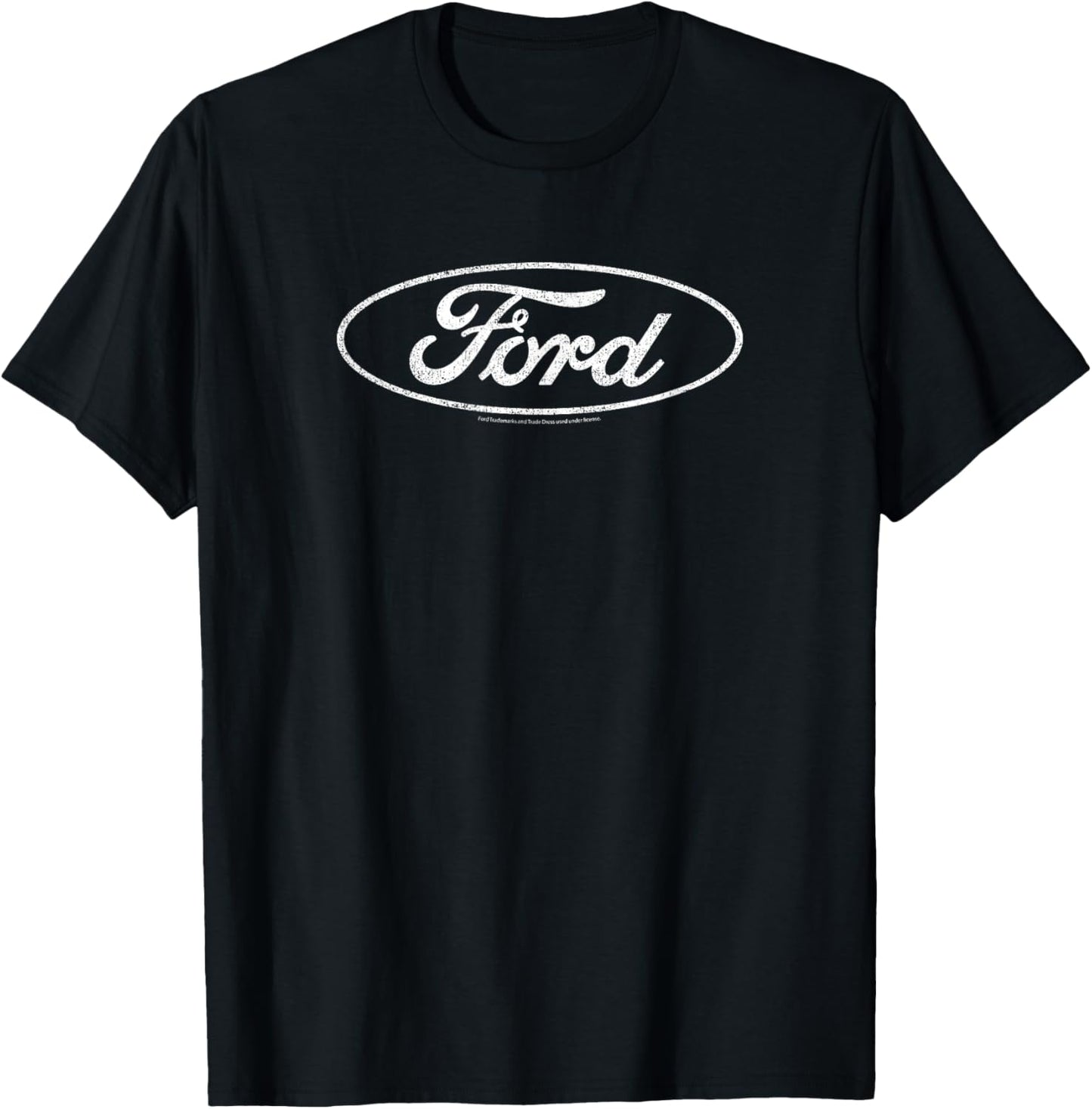Ford - Distressed White Oval Logo T-Shirt - T-Shirt | Black