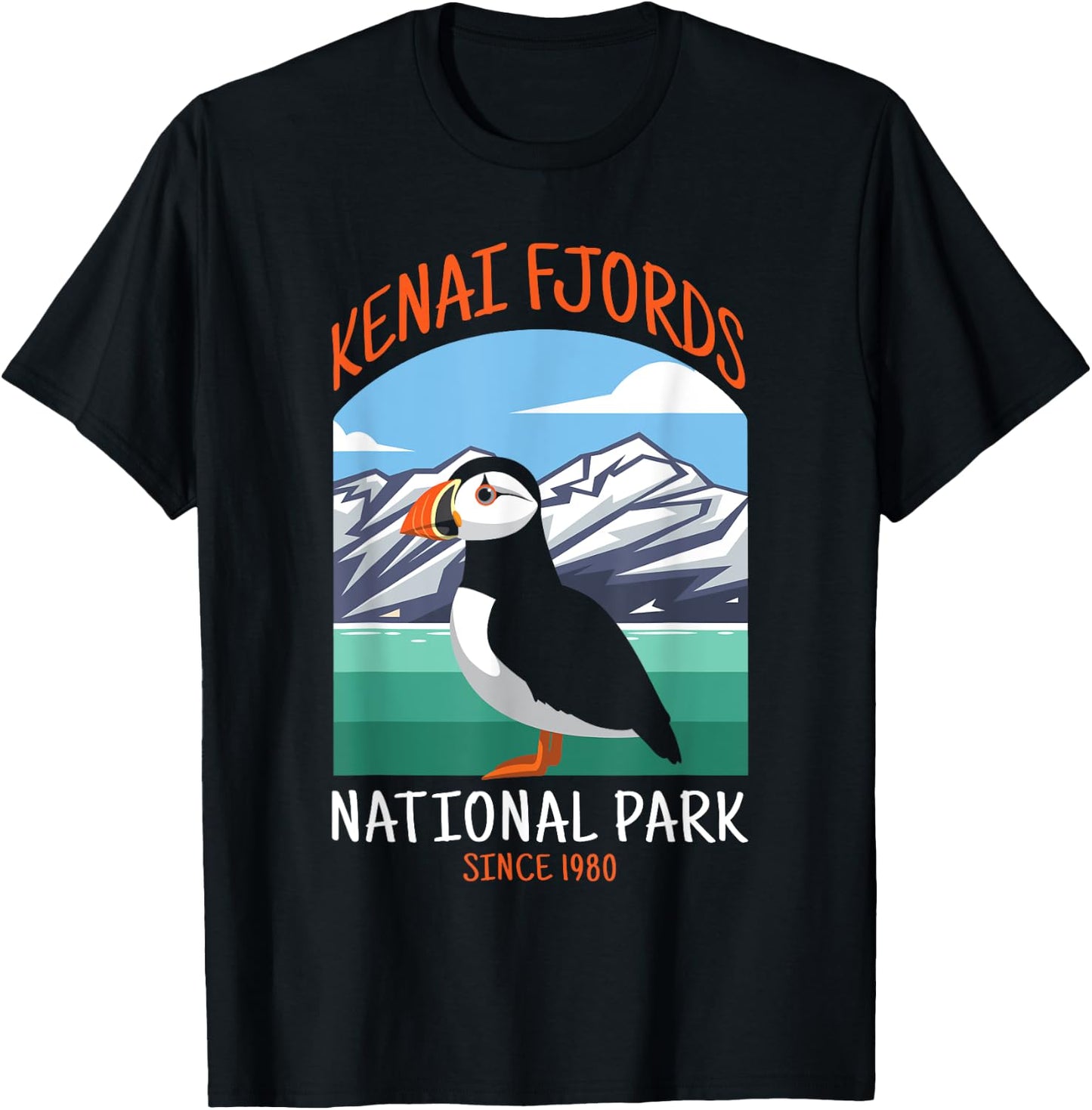 Kenai Fjords National Park US Puffin Bird Alaska T-Shirt - T-Shirt | Black