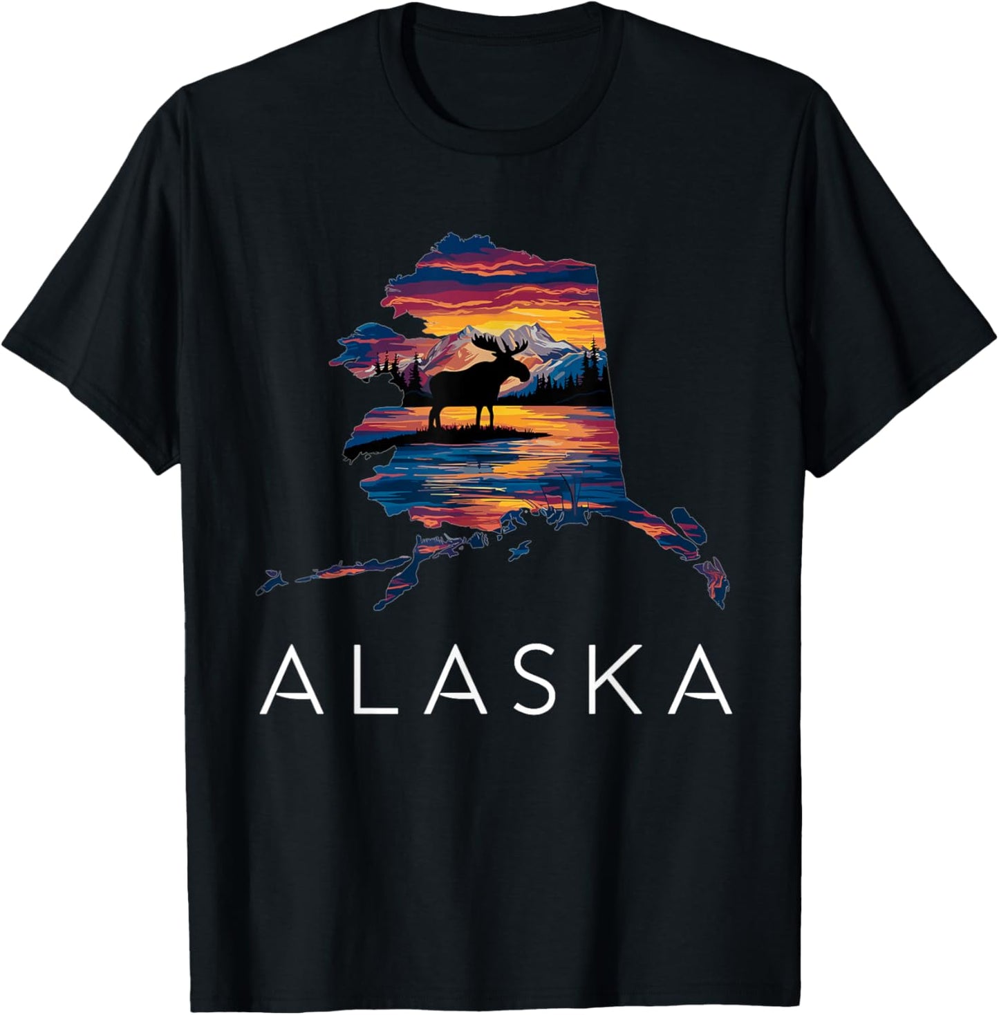 Alaskan Moose Animal Alaska Map T-Shirt - T-Shirt | Black