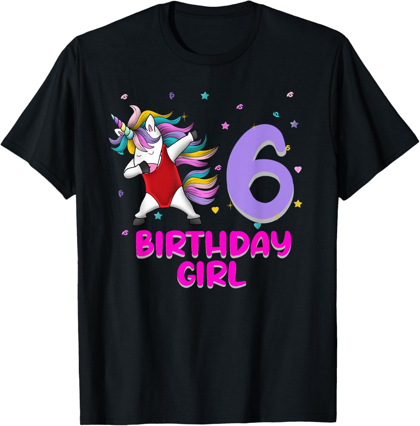 Unicorn Swimsuit 6th Birthday Girl Love Funny 6 Years Old T-Shirt - T-Shirt | Black