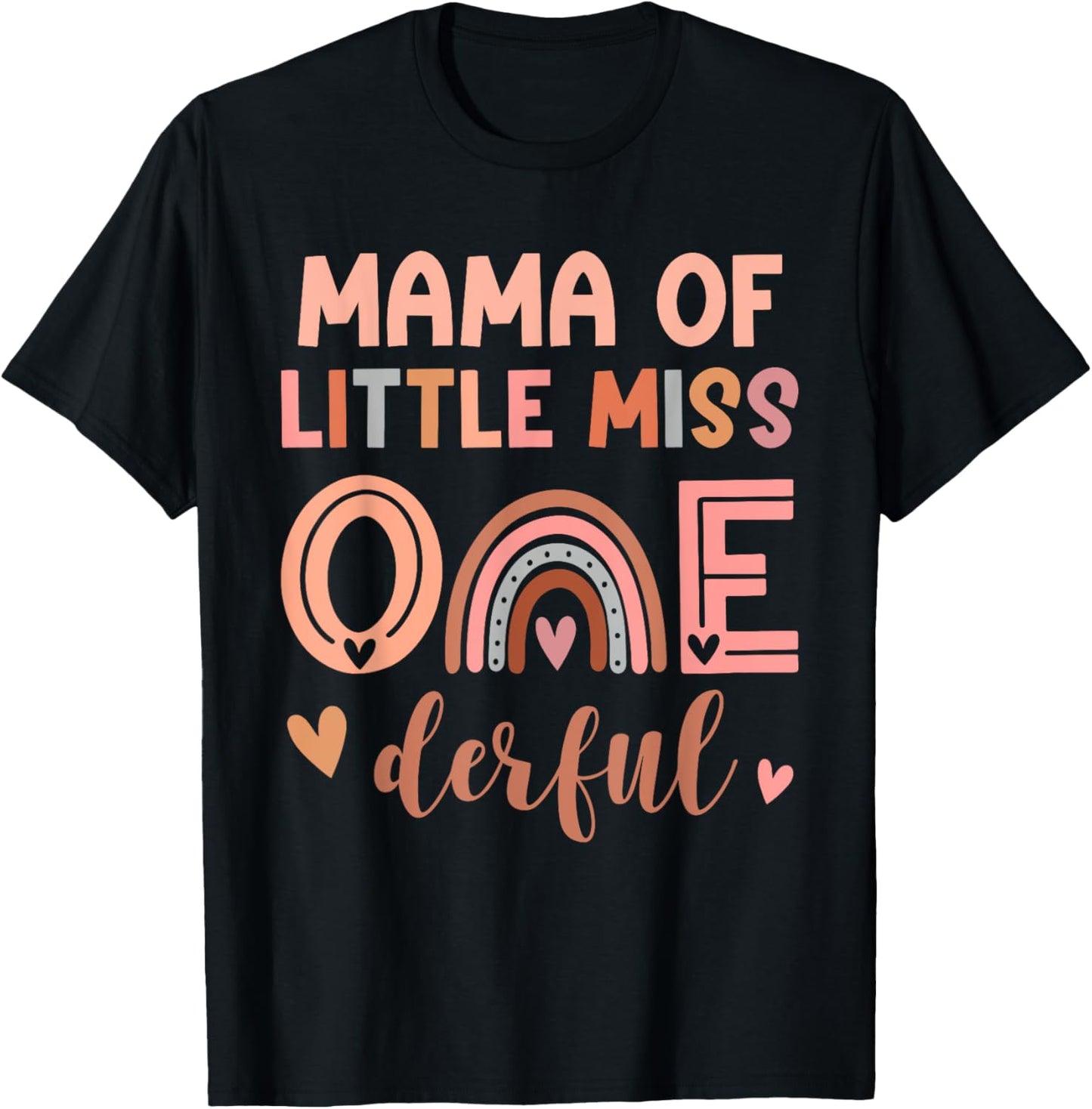 Mama of Miss Onederful 1st Birthday Party Girl Cute Mom T-Shirt - T-Shirt | Black
