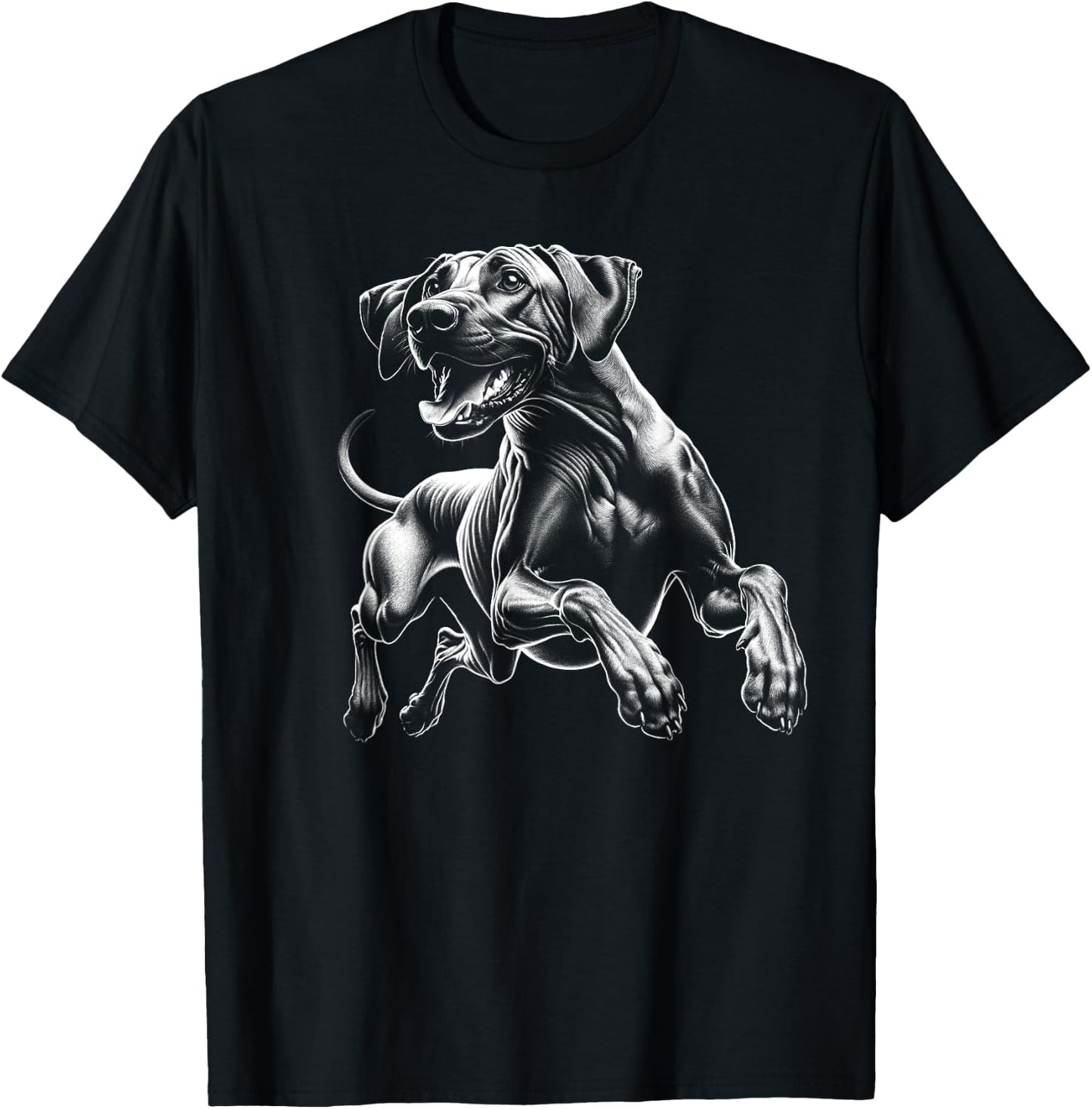 Happy Rhodesian Ridgeback in the Jump T-Shirt - T-Shirt | Black