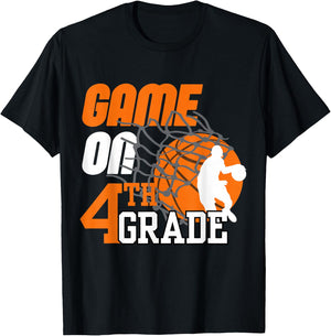 Boys Game On 4th Grade Basketball Back To School Teacher Kid T-Shirt - T-Shirt | Black