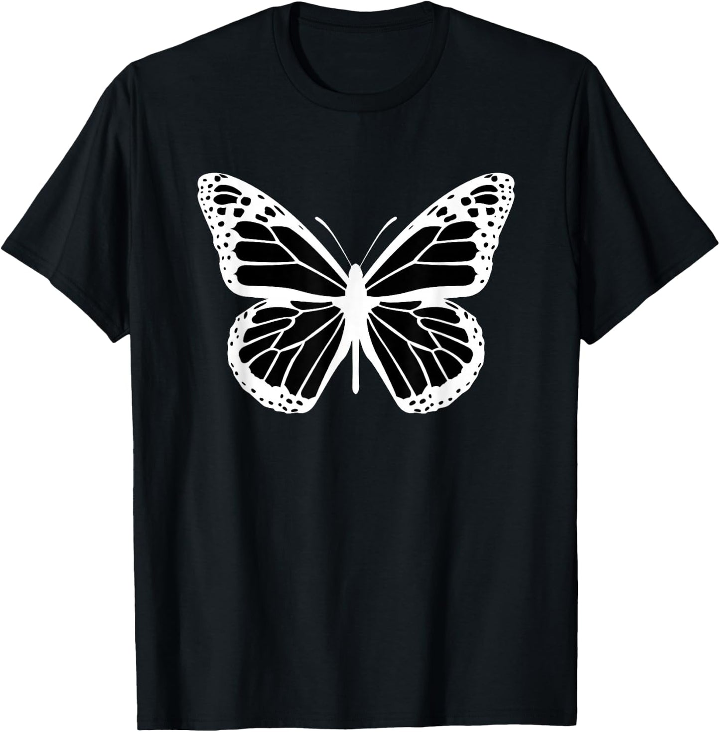 Cute White and Black Butterfly T-Shirt - T-Shirt | Black
