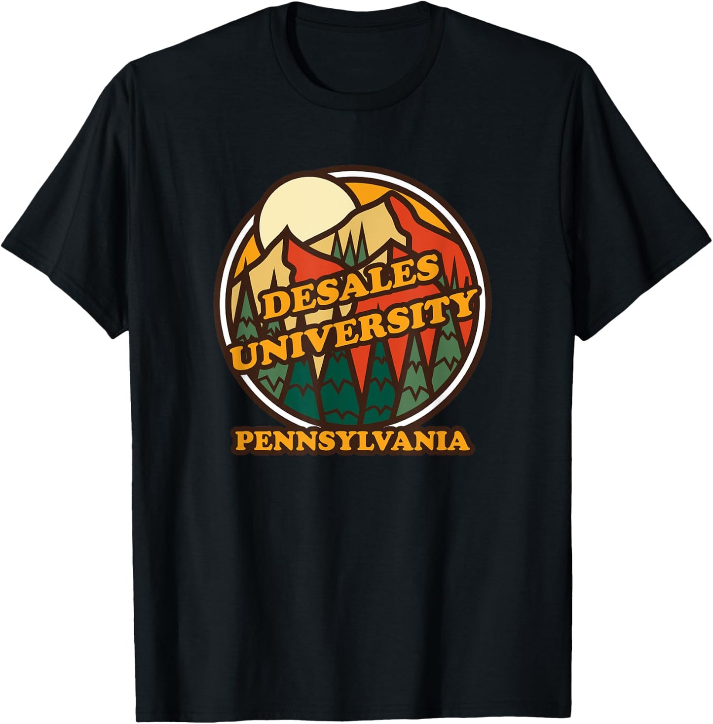 Vintage DeSales University, Pennsylvania Mountain Print T-Shirt - T-Shirt | Black
