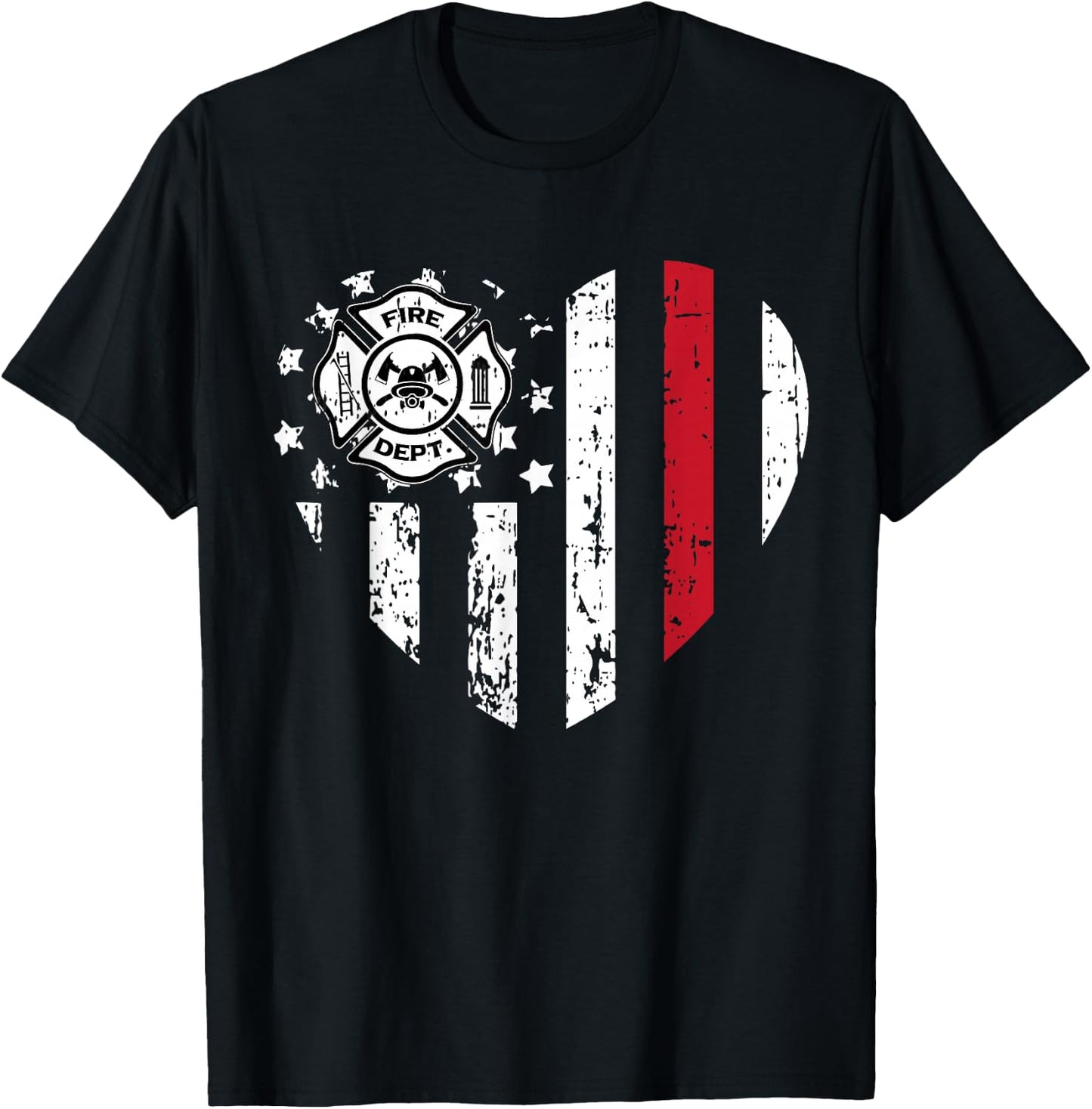 Firefighter American Flag Valentines Day Red Line Love Gift Kids Men T-Shirt - T-Shirt | Black