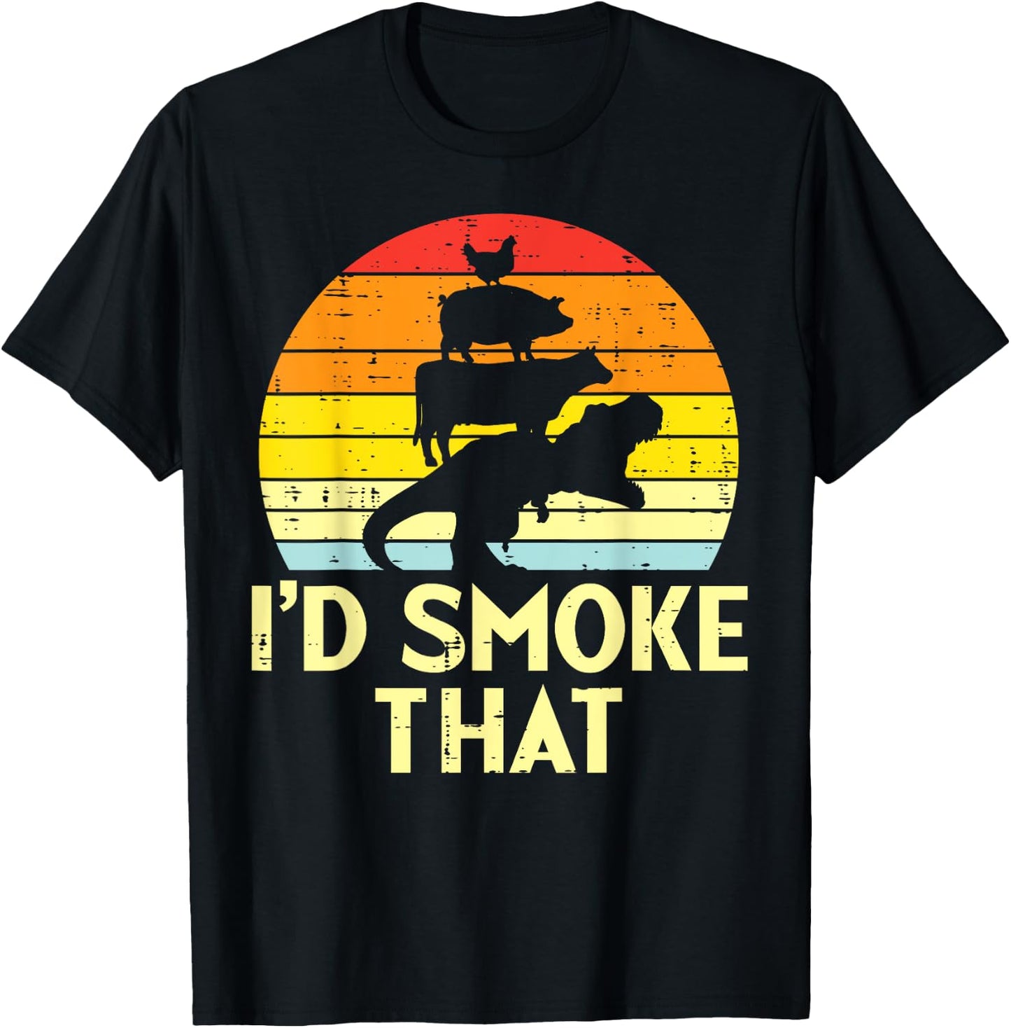 Id Smoke That Chicken Pork Beef Trex Retro Dinosaur Bbq T-Shirt - T-Shirt | Black
