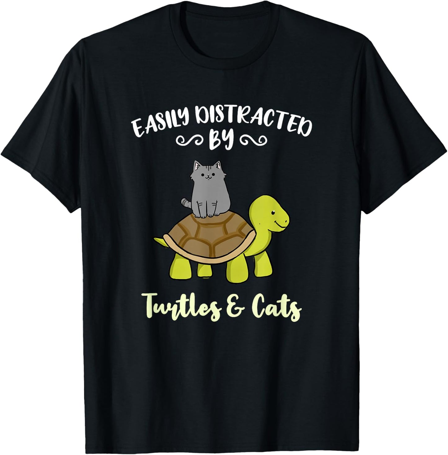 Easily Distracted By Turtles And Cats T-Shirt - T-Shirt | Black