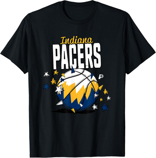 NBA Indiana Pacers Basketball Doodle Stars T-Shirt - T-Shirt | Black