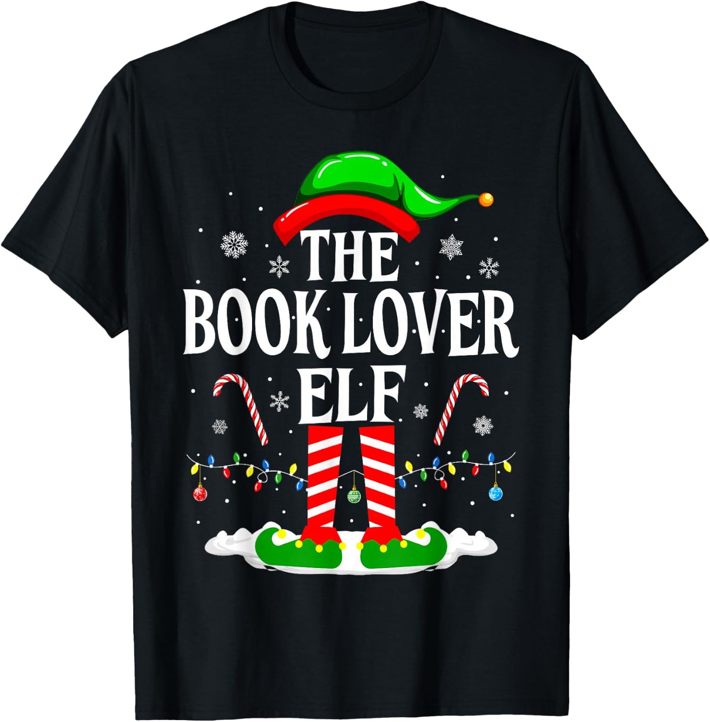 The Book Lover Elf Xmas Funny Reading Book Christmas Books T-Shirt - T-Shirt | Black